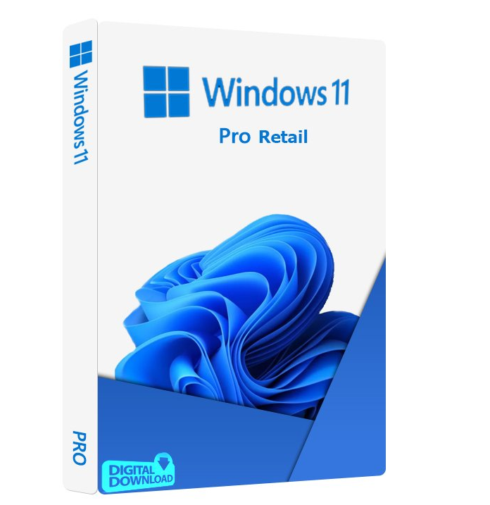 instalační krabice windows 11 s modrým nápisem a zvláštním modrým rámem ve kterém je položené cosi co připomíná modře zbarvené listy růže