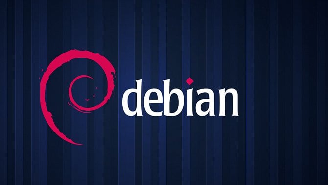 logo debian linuxu, logo ve tvaru spirály a napravo od spirály nápis debian